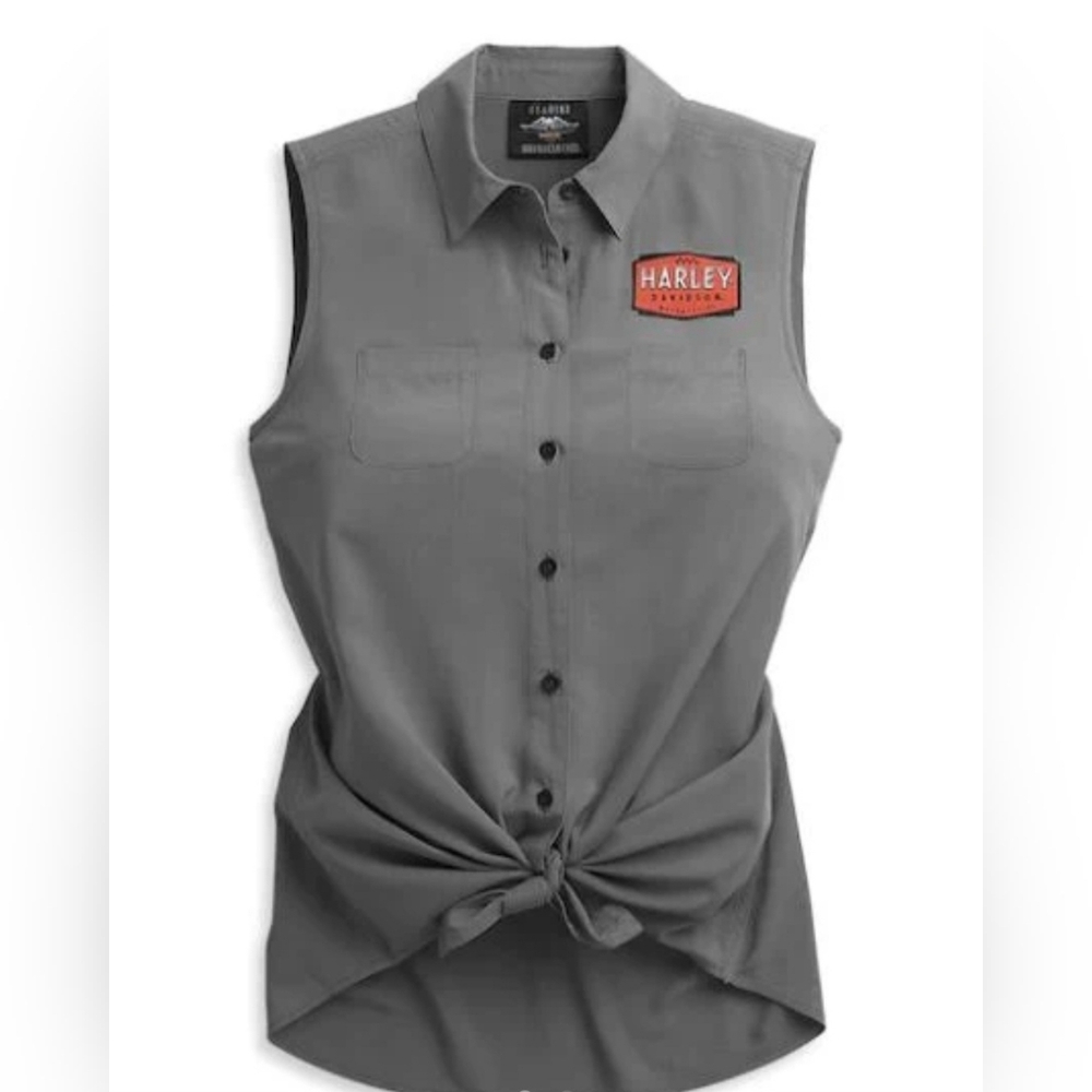 Harley-Davidson Logo Gray Button-Down Sleeveless Tank Top Shirt